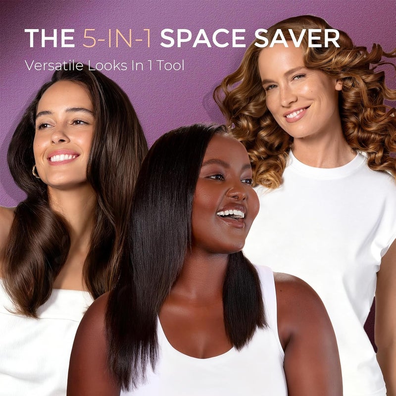 TYMO Flat Iron Hair Straightener Brush 2 in 1, 200M Ions Hair Straighteners for Women, Ceramic Dual Voltage Straightening Hot Comb for Anti-Frizz Straights, Waves, Curls, 3X Less Heat Damage, Black - Image 2